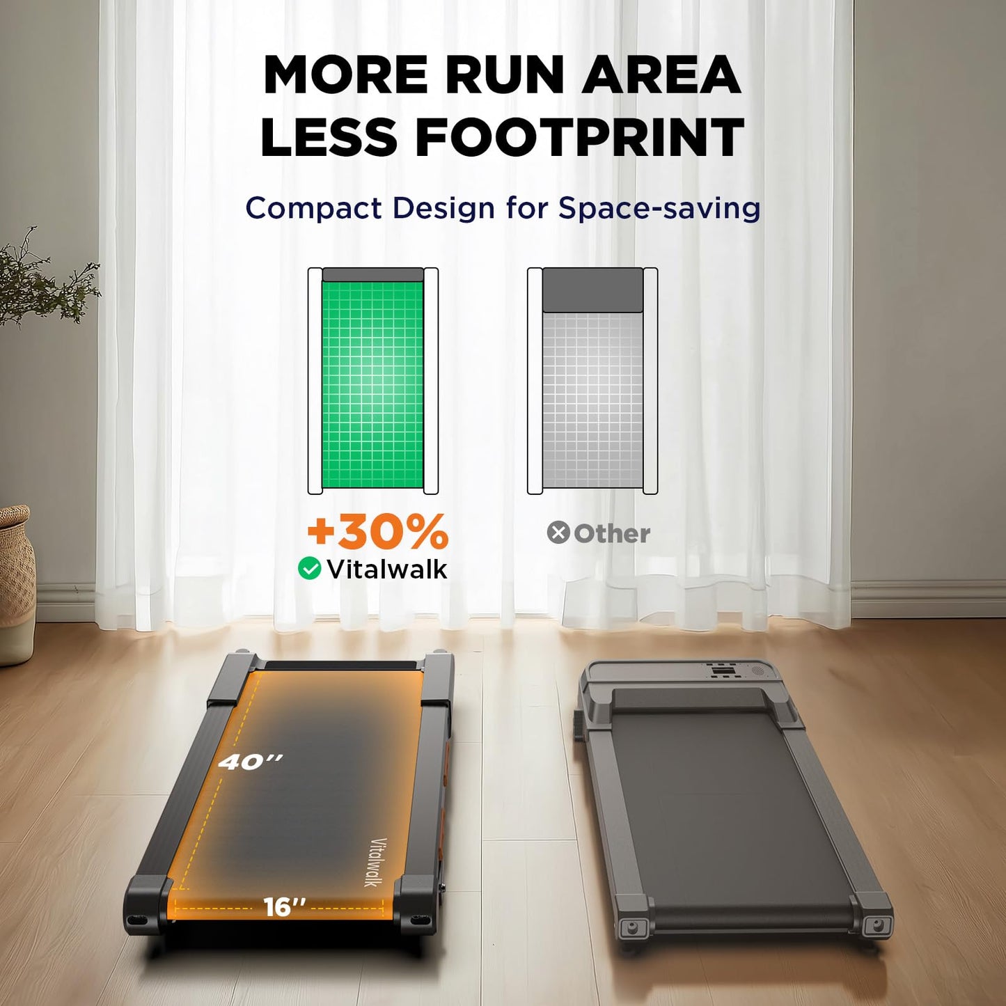 Vitalwalk Walking Pad with Incline 15% Auto Treadmills for Home Small Space