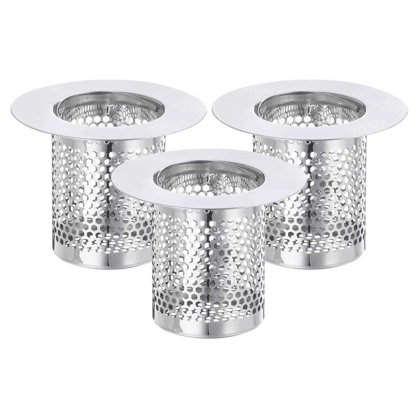 uxcell 2 Pack Shower Drain Strainer, 2" x 2.5" Stainless Steel Floor Drain Strainer Deep Sink Hair Catcher for Kitchen Bathroom Balcony Floor Drain, Fit Hole Size from 1.57" to 2.56"