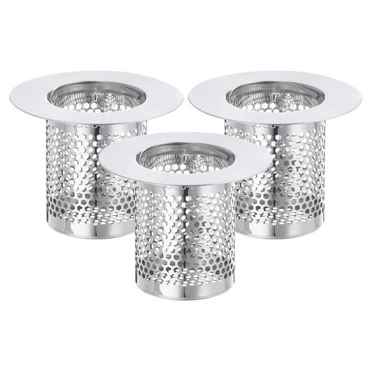 uxcell 2 Pack Shower Drain Strainer, 2" x 2.5" Stainless Steel Floor Drain Strainer Deep Sink Hair Catcher for Kitchen Bathroom Balcony Floor Drain, Fit Hole Size from 1.57" to 2.56"