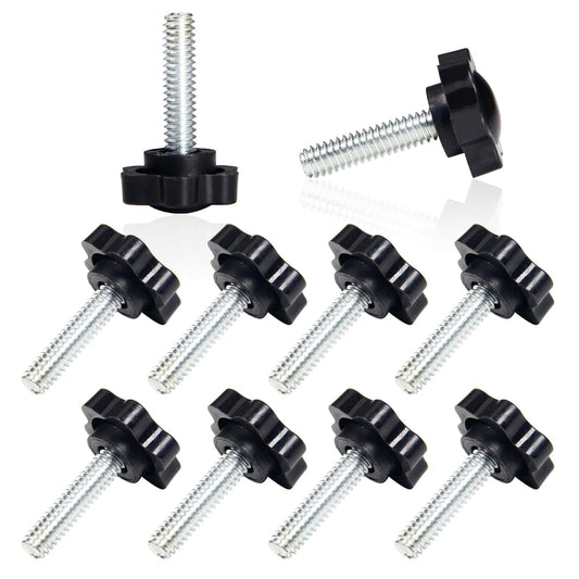 MroMax 10Pcs 1/4"-20 x 1 Threaded Knurled Thumb Nuts, Black Plastic Knobs Clamping Screws, Grip Knob Screw for Replacing Umbrella Base