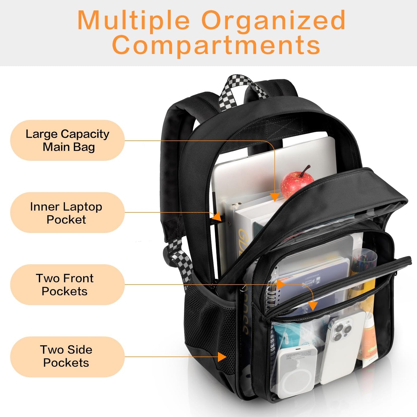 PAMANO Clear Backpack Heavy Duty Fabric & PVC Transparent Bookbag, See Through Bag for College Work Travel Security, Black