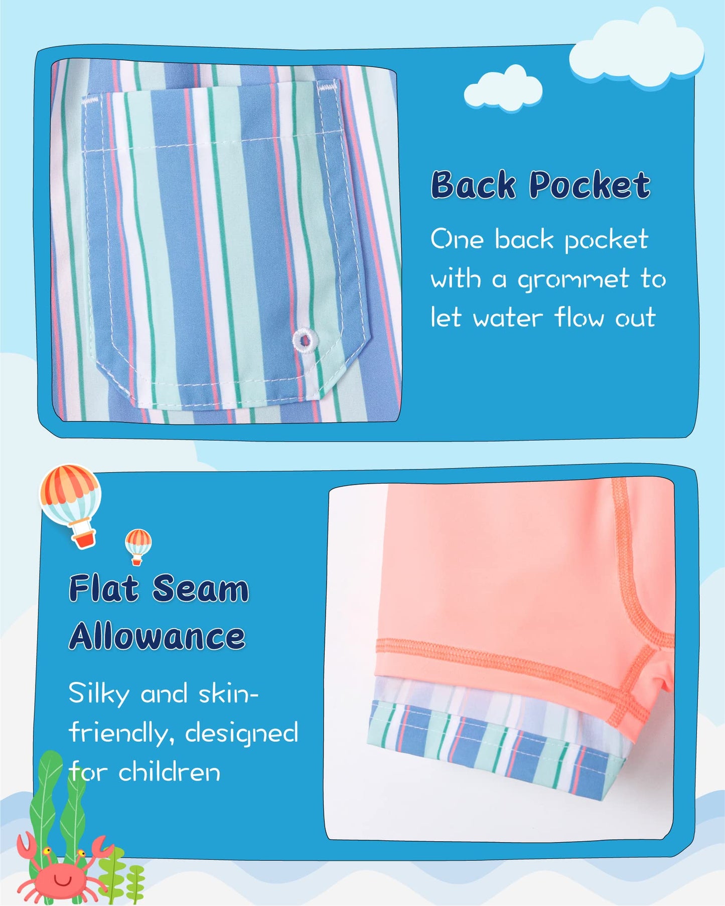 SURF CUZ Boys Swim Trunks with Boxer Brief Liner 2 in 1 Toddler Stretch Swimsuit Shorts Quick Dry Swimming Bathing Suit Blue Orange Stripes 10/12