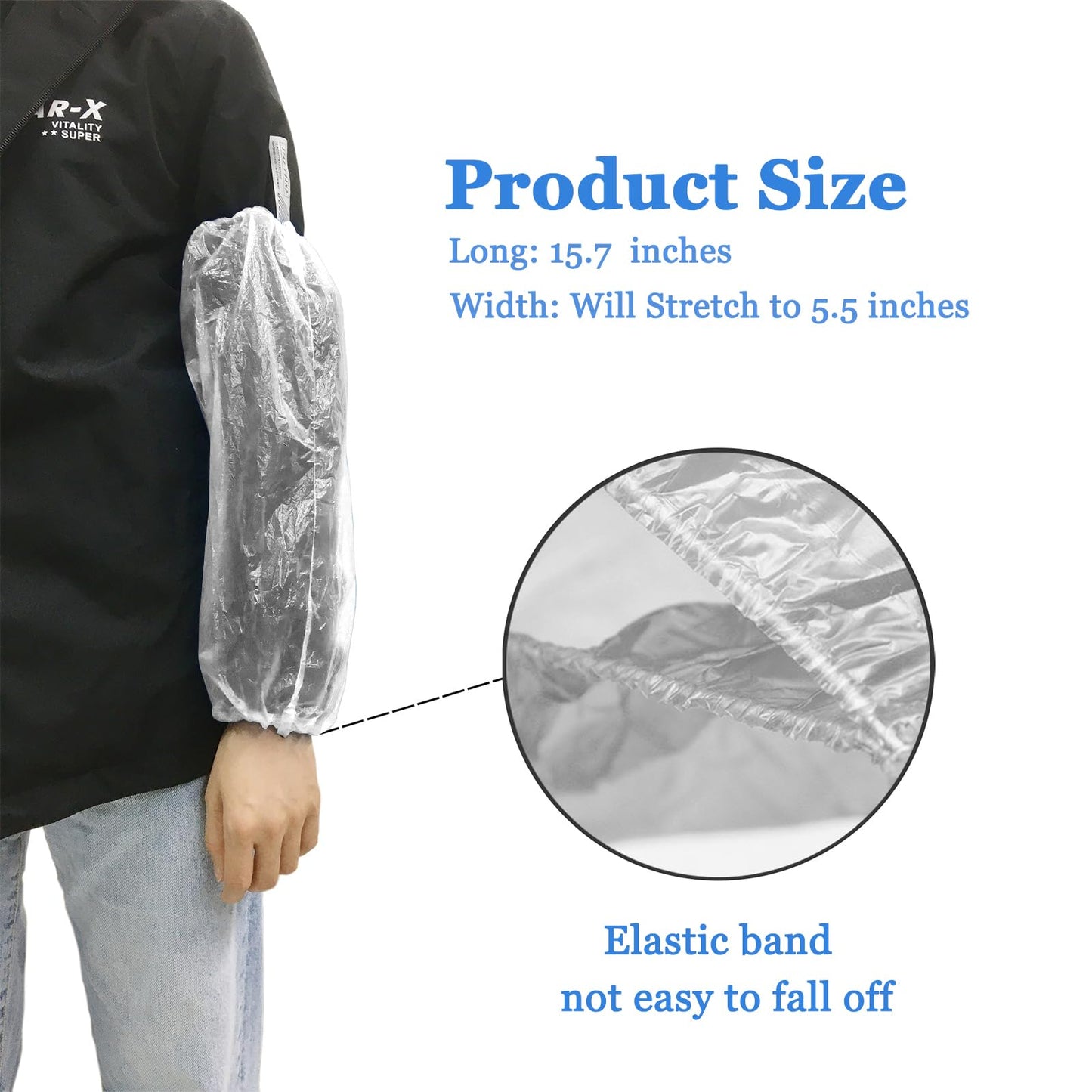 Yzurbu 100pcs Disposable Arm Sleeves, Waterproof PE Oversleeves Protector Covers with Elastic on Cuff