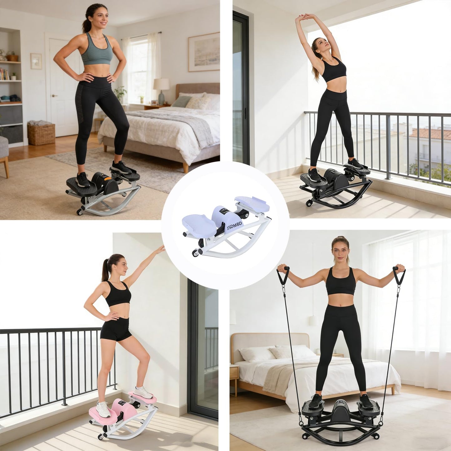 JSDMBD Rock Stepper Step Side-to-Side Lateral Rocking Fitness Stepper with Digital Monitor/Resistance Bands Machine for Home Workout (Purple)