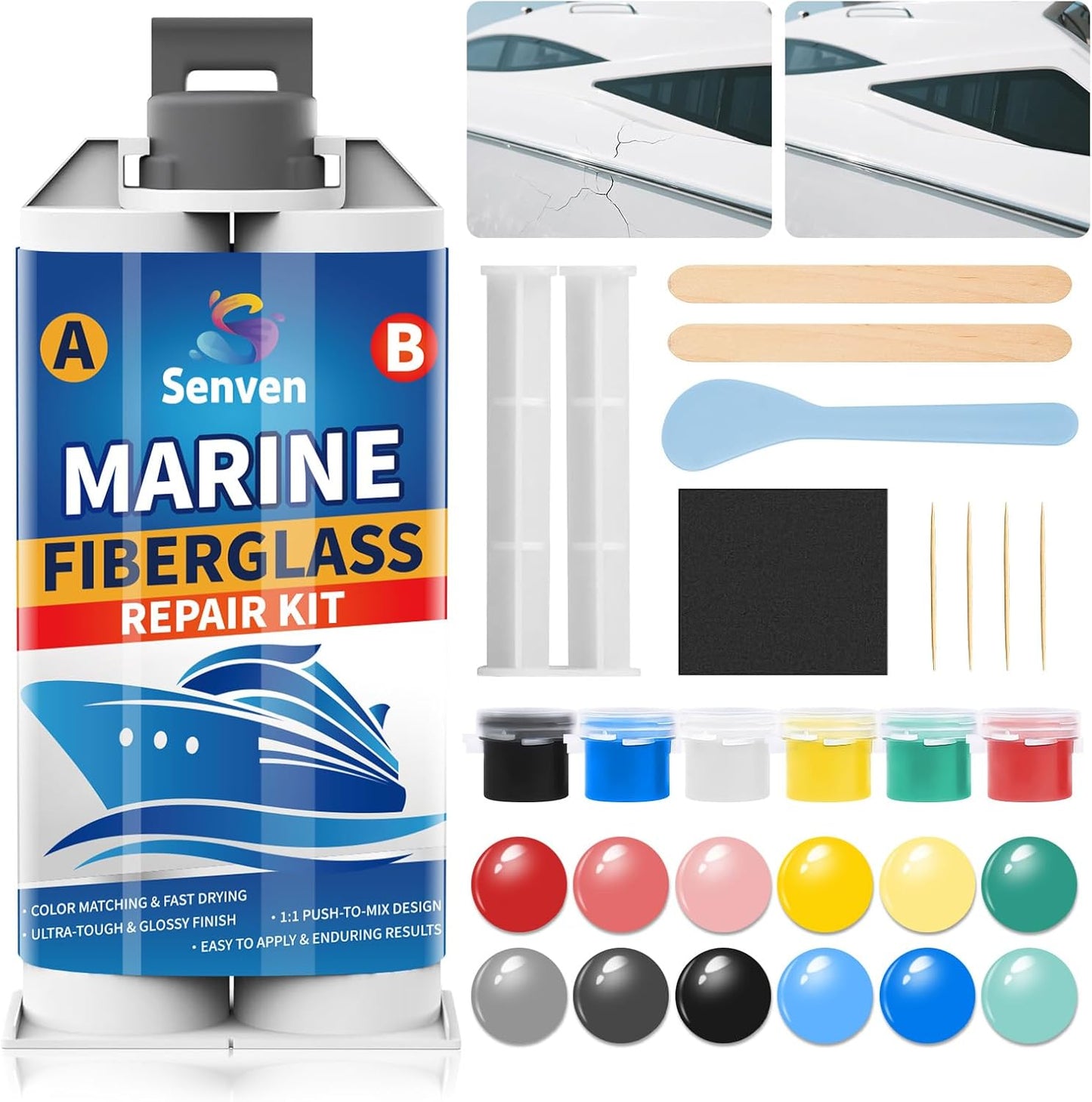 Skiennix Fiberglass Boat Repair Kit - White Resin Gel Coat for Marine Repairs | 2-Pack
