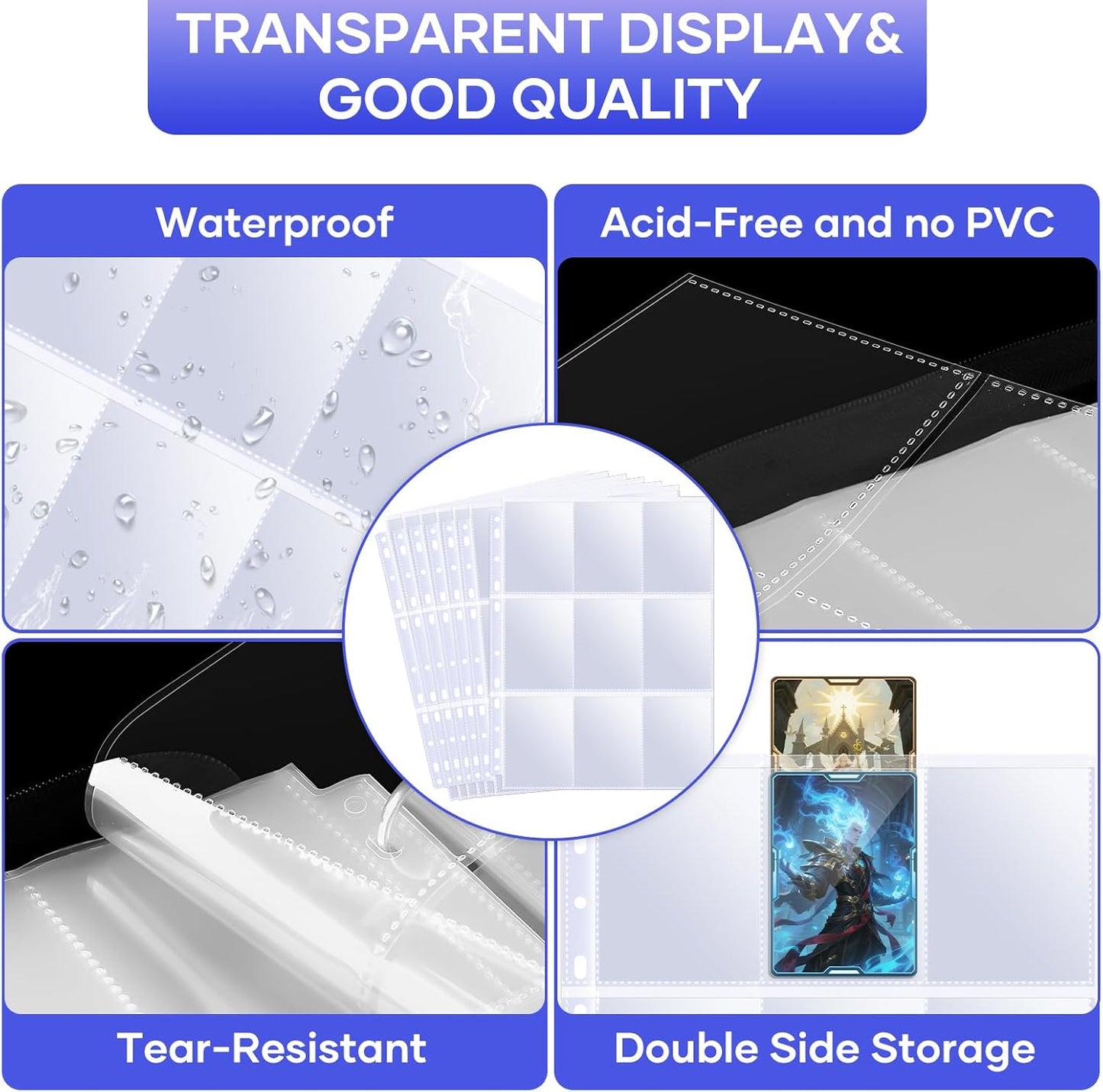 TiopLior 60 Pack Sheet Protectors - Double-Sided 9 Pocket Card Sleeves for 3 Ring Binders | Ideal for MTG, TCG, Baseball Cards