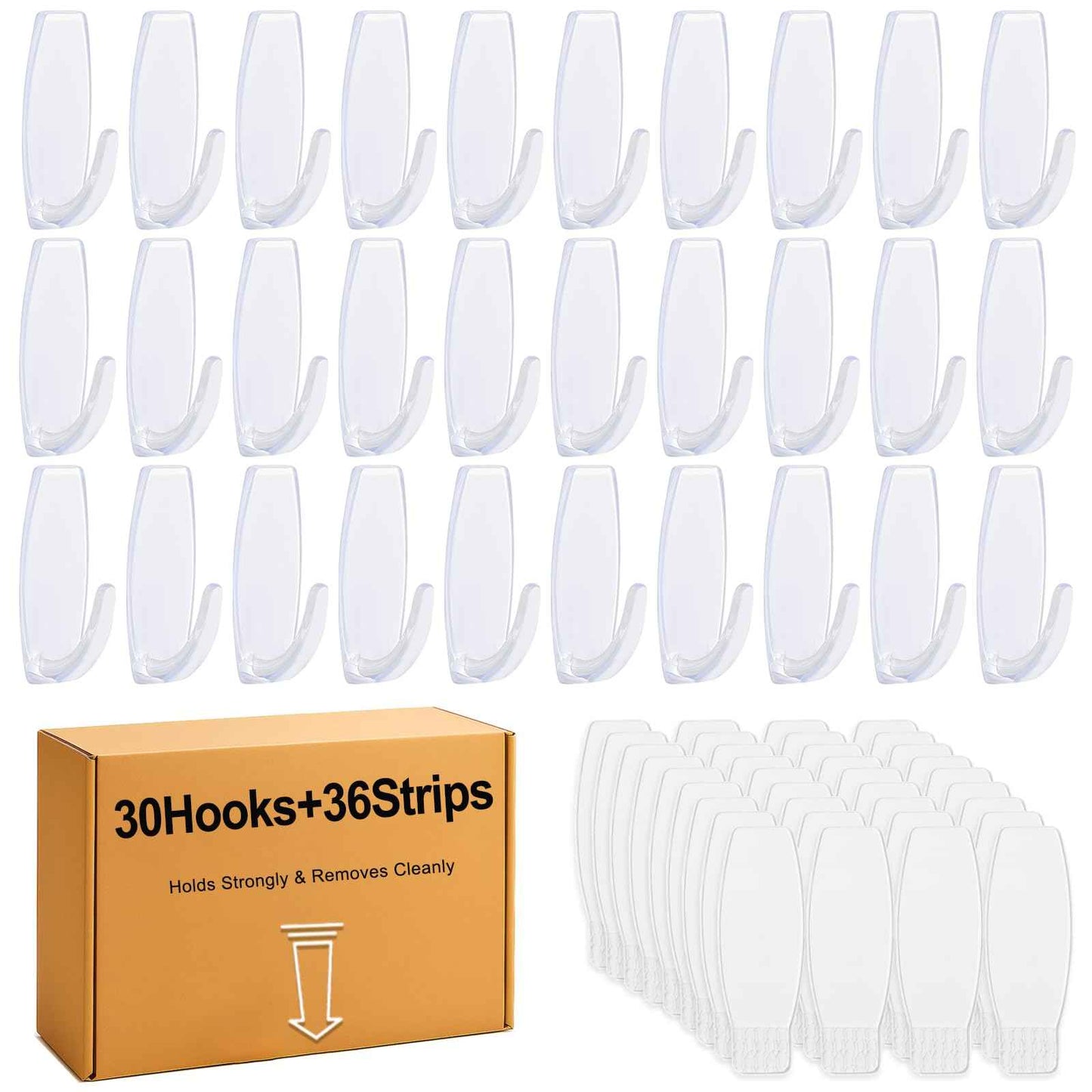 sankaragi 30 Large Hooks+36 Strips, Clear Utility Hooks with Removable Strips Damage-Free, Wall Hooks Heavy Duty for Hanging Home Decor, Value Pack