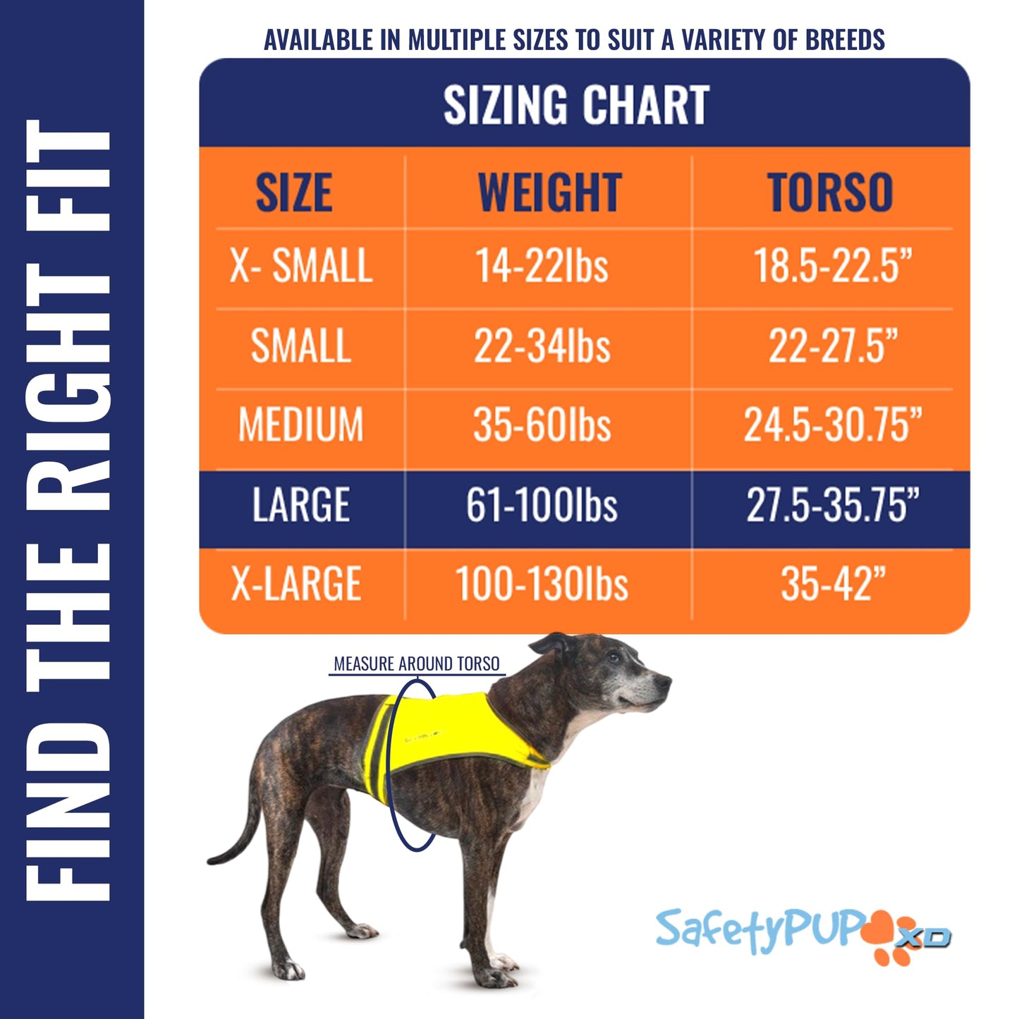 SafetyPUP XD Lite Dog Vest. Coverage to Mid Back. Reflective Hi Visibility Fluorescent Yellow Fabric Helps to Keep Them in Sight and Safe On and Off Leash.