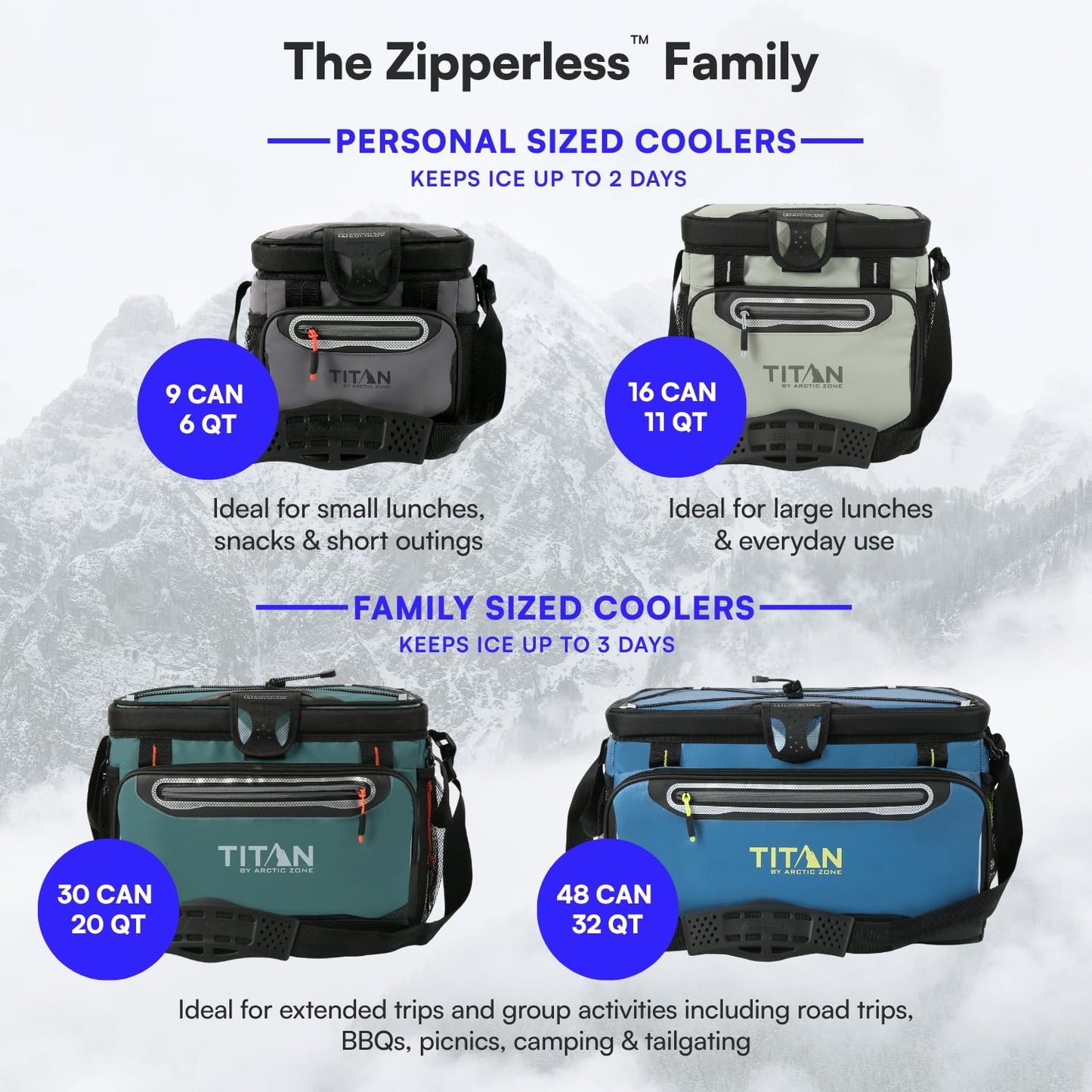 Titan by Arctic Zone 48 Can Zipperless Cooler with SmartShelf, Marine Blue