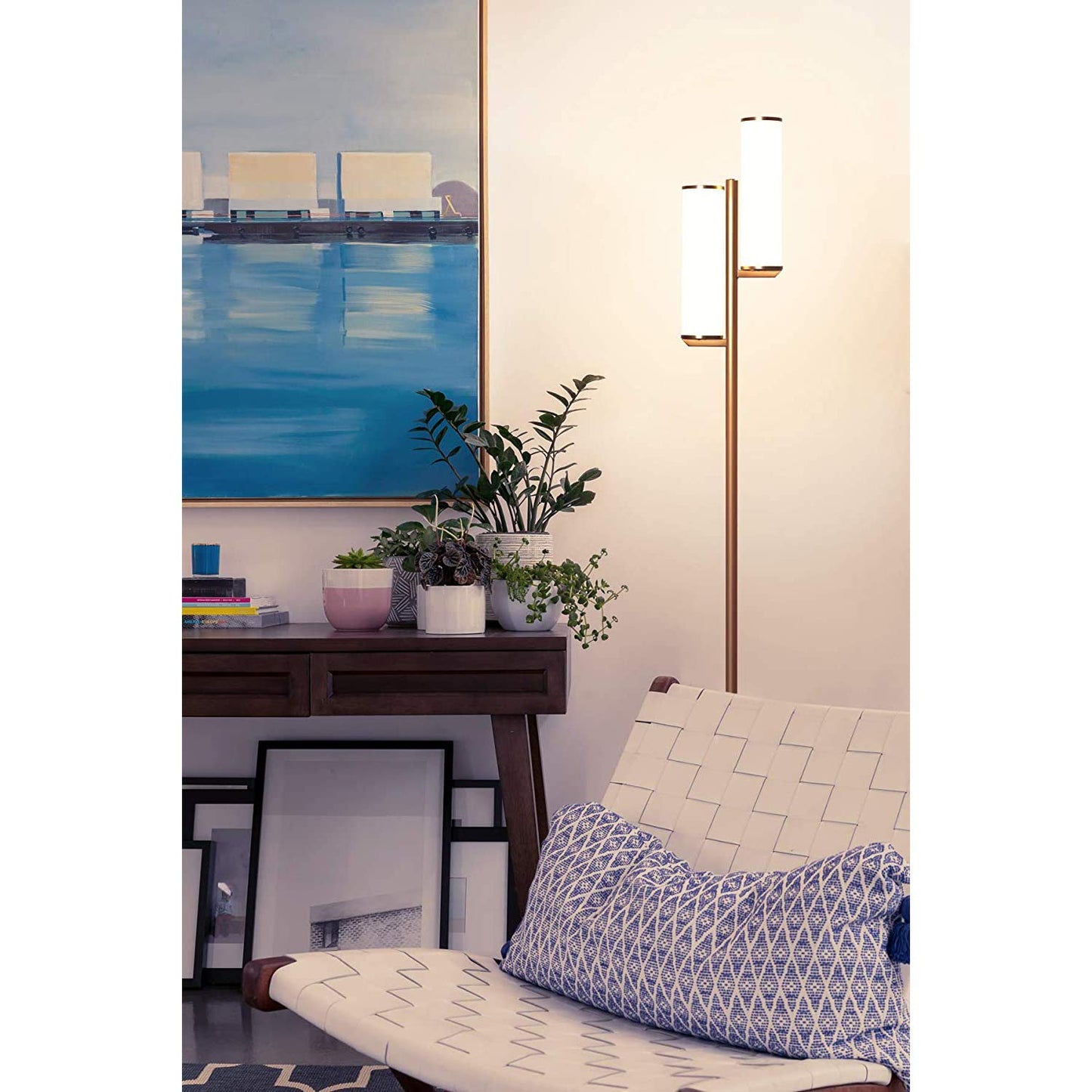 Brightech Gemini Dimmable Floor Lamp with Two Lights - Modern Tall Tree Lamp for Bedroom, Office, Living Room - Gold/Brass
