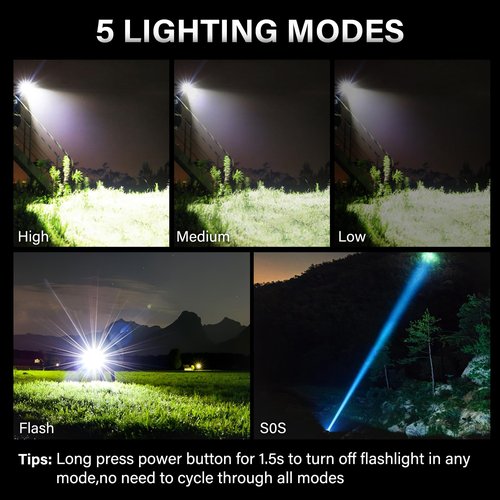 AKNEAR Rechargeable LED Flashlight 99000 High Lumens, Super Bright Flashlights with Zoomable & USB C Rechargeable & 5 Light Mode & IPX-7 Waterproof, Powerful Flash Light for Home, Hiking, Camping