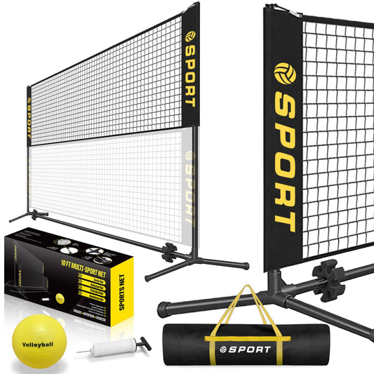 Furypiont 10 FT Mini Portable Tennis Net for Teenagers with Rubber Volleyball, with Pump and Carry Bag, Adjustable Height 2.7FT-5.1FT for Badminton Net, Volleyball Net,Soccer Net,Pickleball Net