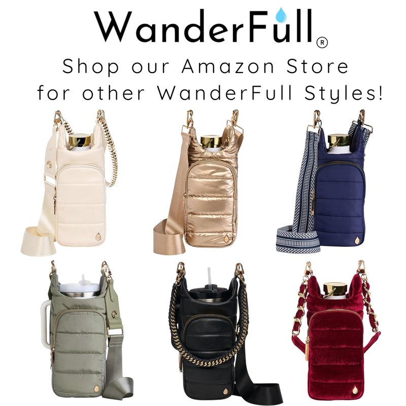 WanderFull® Original HydroBag®, Fits Up to 32 oz Water Bottle Holder with Strap, Gift for Women, Hands-Free Crossbody, Water Bottle Carrier Bag with Phone Pocket - Navy Knot Print, Mother’s Day Gift