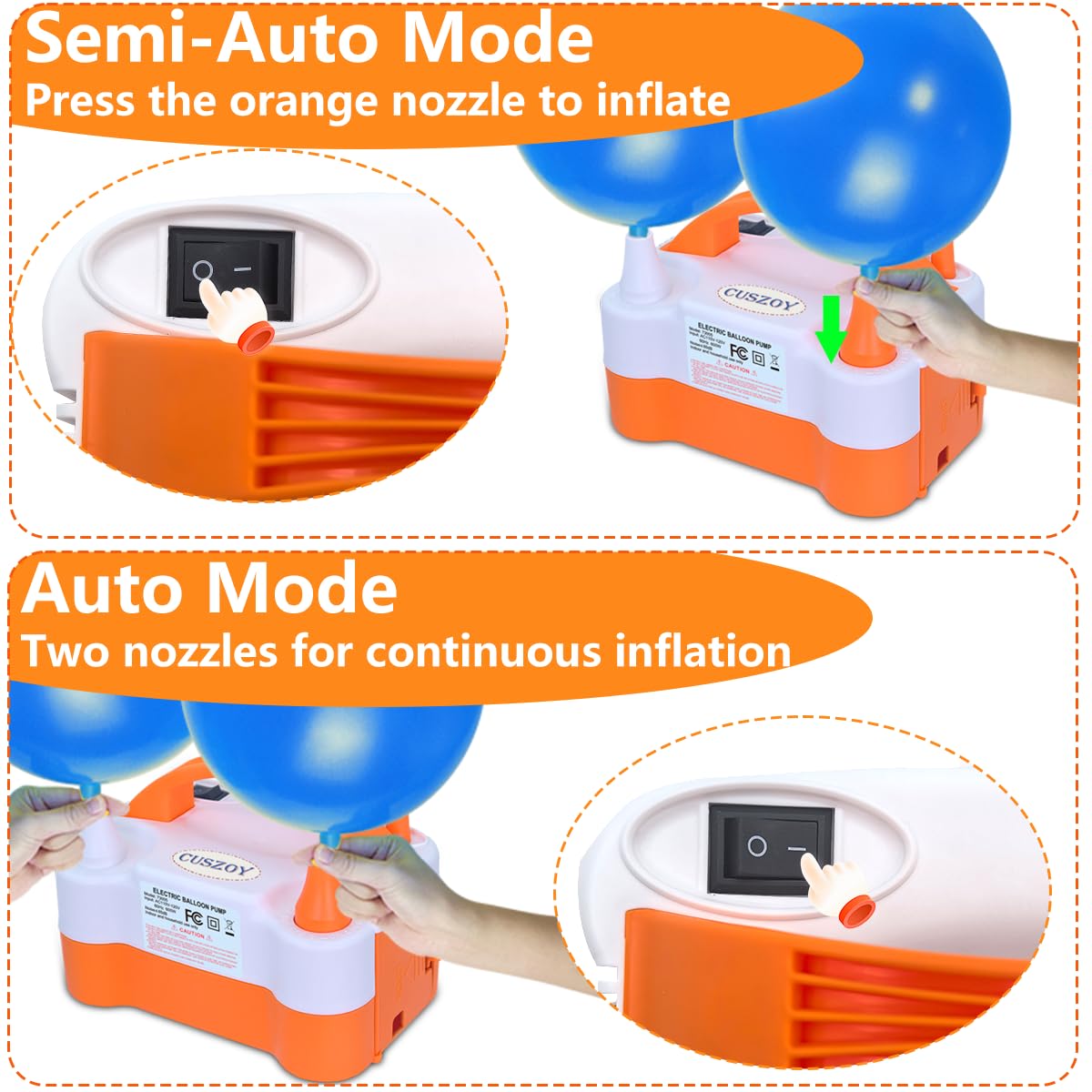 CUSZOY Electric Balloon Pump 600W, Fast Balloon Blower with 6 Balloon Arch Kits, Dual Nozzle & 2 Modes, Portable Air Pump for Balloon Decor for Party, Wedding, Birthday - Professional Balloon Pump