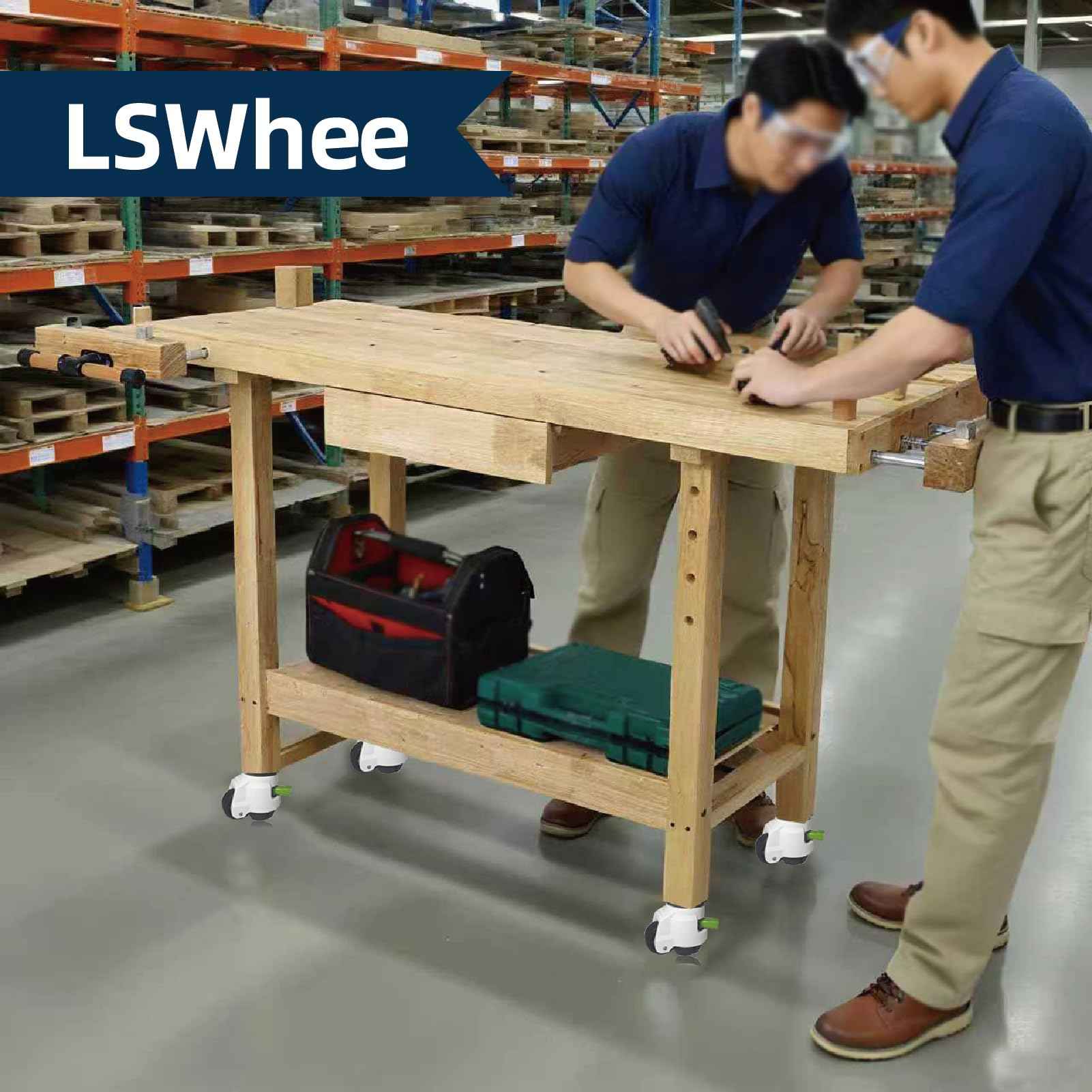 Heavy Duty Caster Wheels Set of 4, Leveling Stem Casters with Retractable Wheels 6600 Lbs Total Capacity, 1/2" & M12 Stem Sizes Adjustable with Ratchet Handle for Workbench, Machinery & Equipment