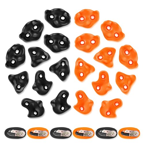 TOPNEW 20 Ninja Tree Climbing Holds for Kids Climber, Orange & Black Tree Climbing Kit with 6 Ratchet Straps for Outdoor Ninja Warrior Obstacle Course Training