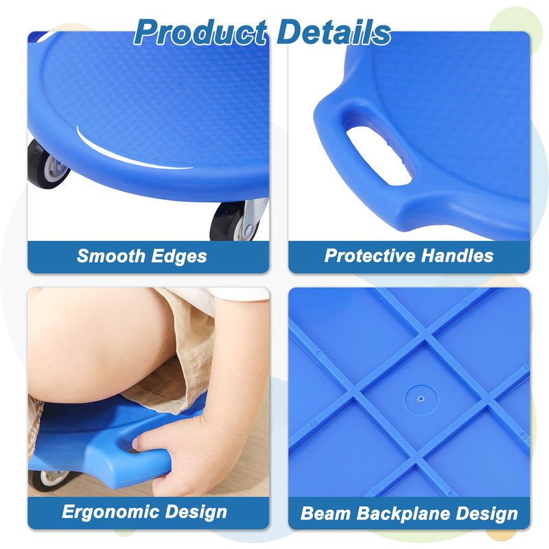 Sports Scooter Board with Handles Sitting Scooter Board with Universal Wheels Manual Sport Scooters Plastic Casters Floor Scooter Board for Gym Physical Education Equipment Indoor Outdoor