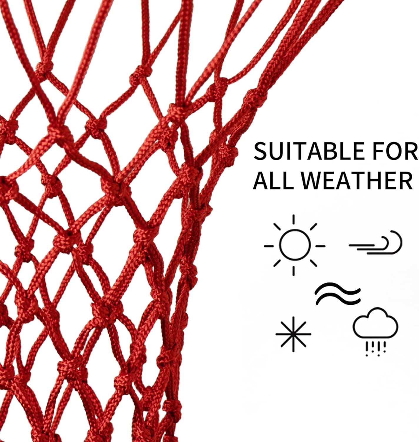 Sanung Basketball Net Replacement - Heavy Duty Anti-Whip Design | 12 Loops, Red, Standard Size for Indoor/Outdoor Use