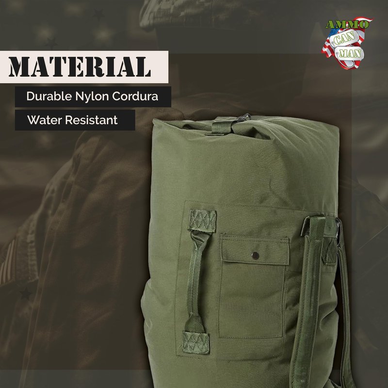 Olive Drab Green Military Style Duffle Bag – 70 lb Nylon Tactical Duffle Bag w/Padded Straps – Water Resistant Large Sport Bag for Travel, Gym, Camping, Hunting & Outdoor Gear