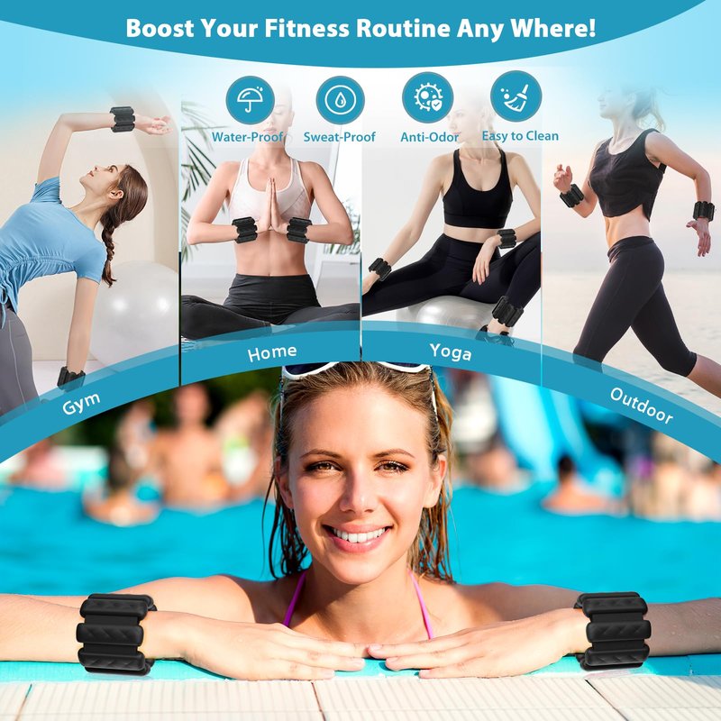 Wrist and Ankle Weights for Women&Men - Adjustable Pilates Weighted Bangles, 2 lbs Weighted Arm Bands Foot Leg Weights for Walking, Yoga, Training, Exercise, Running, Set of 2 (1LB Each) (Black)