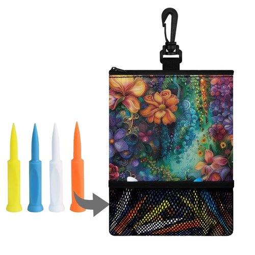 Rchsomd Boho Floral Print Polyester Golf Tees Holder Pouch Strong Golf Tee Pouch Bag for Men and Women with Zippered Pocket Golf Ball Bag Golf Essentials