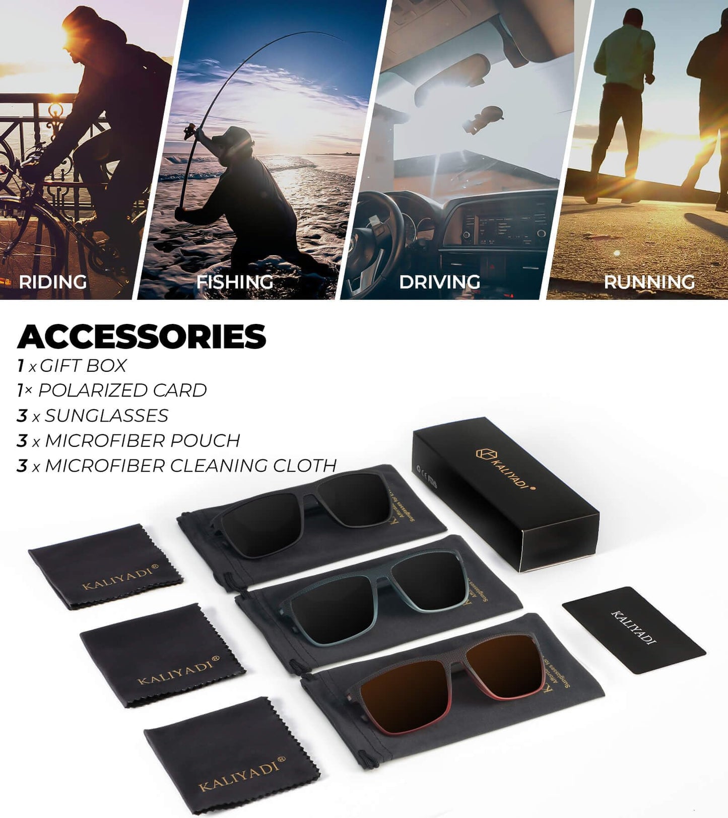 KALIYADI Polarized Sunglasses Men, Lightweight Mens Sunglasses Polarized UV Protection Driving Fishing Golf (Black/Gradient Wine Red & Brown/Gradient Blue & Black)