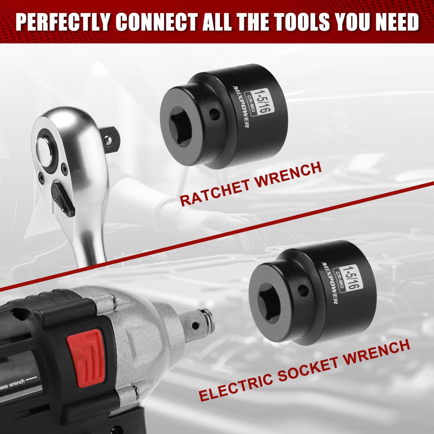 MIXPOWER 1/2" Drive Shallow Impact Socket, CR-MO, 1-5/16", 6 Point, Radius Corner Design, Axle Nut Impact Grade Socket for Easy Removal