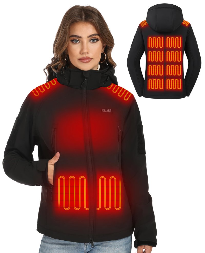 VENTROLLO Womens Heated Jacket with 16000 mAh Battery, 12 Heating Zones, Water-Resistant Windproof Soft Shell Heated Coat Winter Heating Jacket for Women XXL