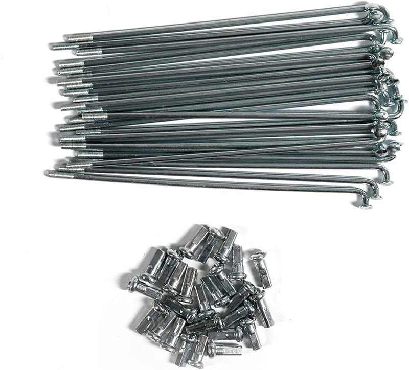 24Pcs 13G Bike Spokes MTB Steel Spokes Universal Fits for Road Bikes Mountain Bikes 80mm-265mm W/Nipples Silver