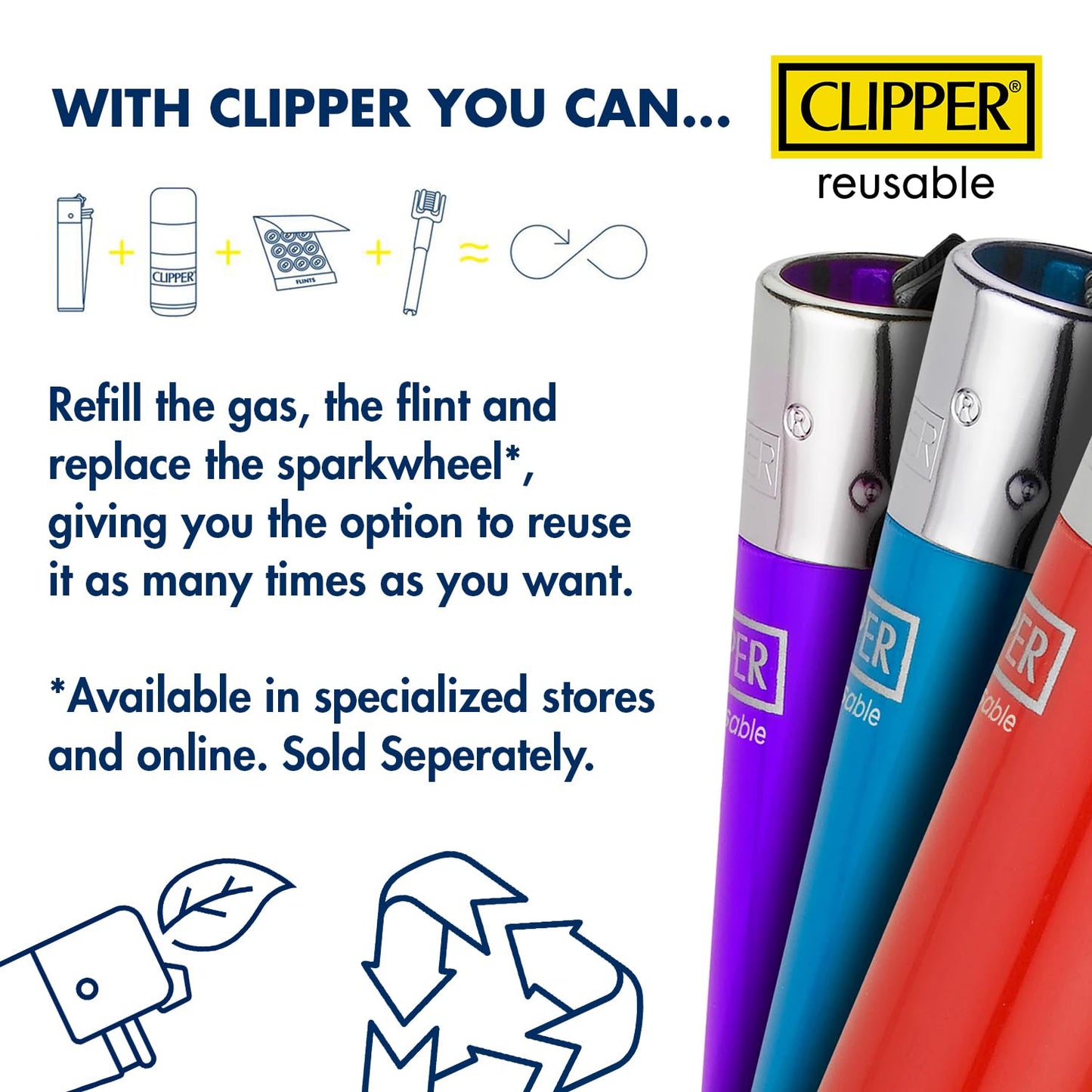 Clipper Classic Large Reusable Lighter, 9 Pack