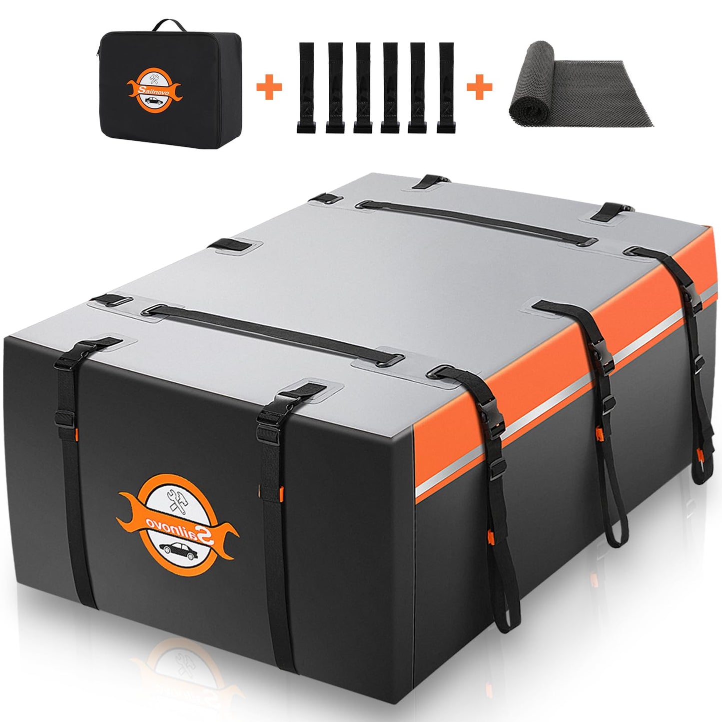 Sailnovo Rooftop Cargo Carrier Bag 20 Cubic, 1000D PVC Waterproof Vehicle Soft-Shell Carrier for Cars with/Without Roof Rack, Car Roof Storage Includes Anti-Slip Mat,10 Reinforced Straps, 6 Door Hooks