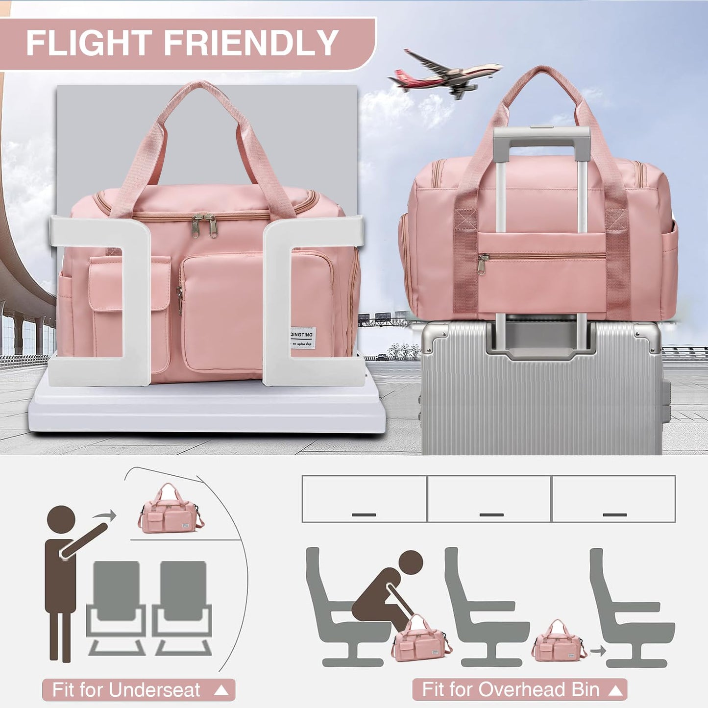 Weekender Bag for Women with Shoe Compartment, Gym Tote Bag, Waterproof Travel Duffle Bag Carry On Bag with Toiletry Bag