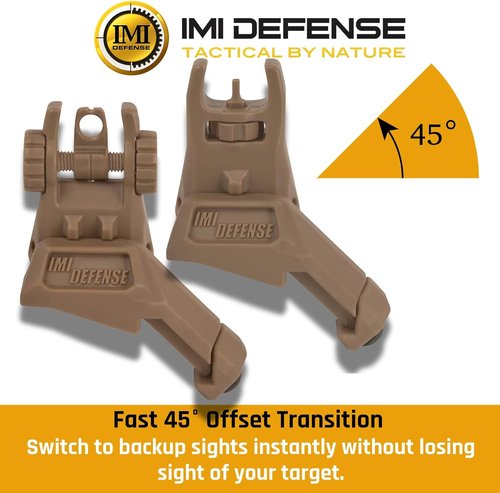 IMI Defense TFS Flip-Up Iron Sights - Polymer Backup Set with Dual Aperture & 45-Degree Offset (FDE)
