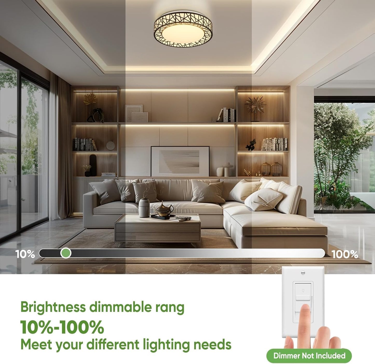 Lightania 18 Inch Flush Mount Ceiling Light, Modern Black LED Ceiling Light Fixture, 35W 3500LM 2700-6500K Adjustable, Dimmable Ceiling Lights for Bedroom, Kitchen, Hallway, Bathroom, ETL Listed