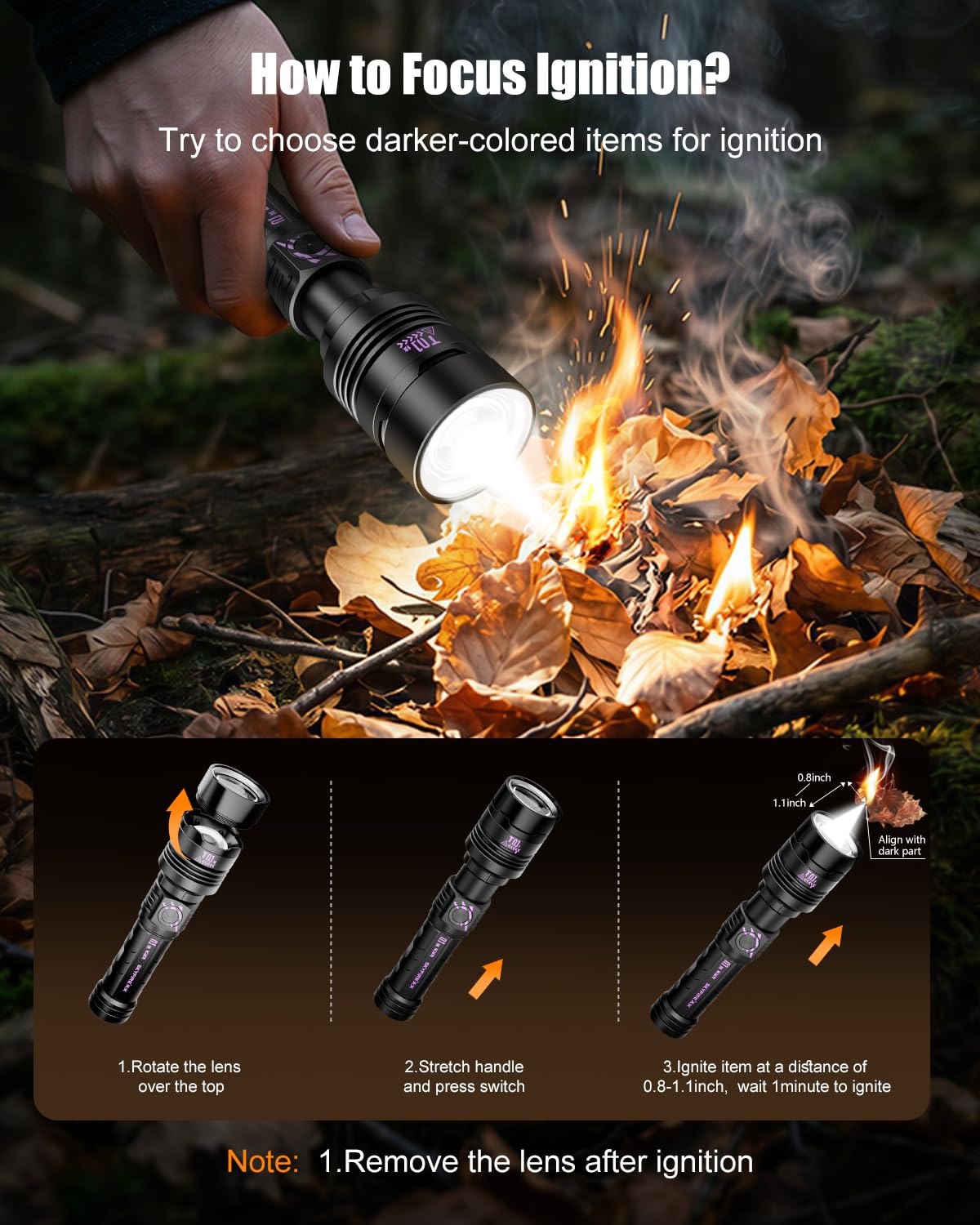 SKYFIRE Super Bright Tactical Flashlight Rechargeable 3000 High Lumens LED Flashlights with Ignition Lens 5 Modes Zoomable Waterproof Powerful Flash Light Camping Emergency Gift Father's Day