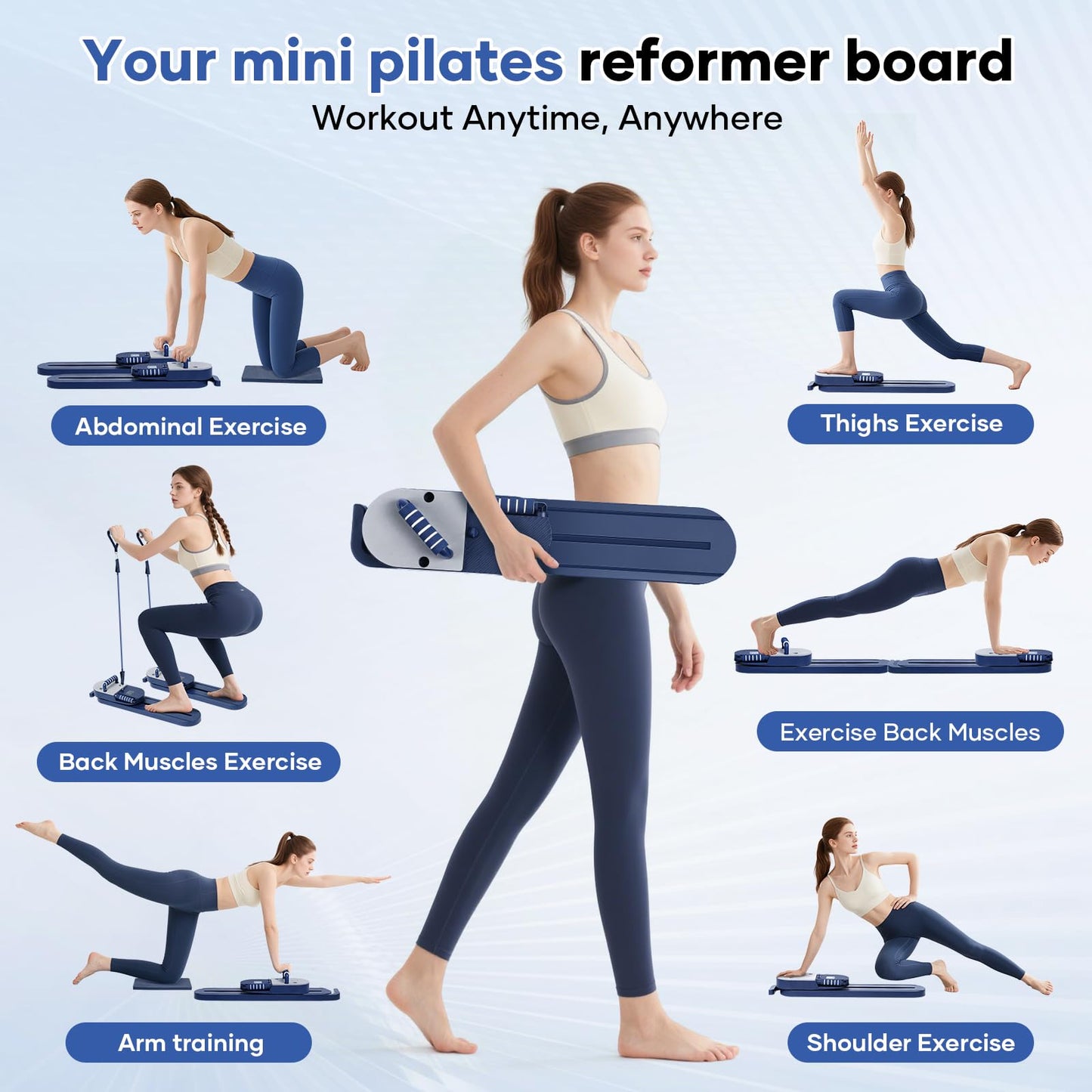 BIOCOR Pilates Reformer Board, 15-in-1 Mini Pilates Machine Set, Multifunctional & Foldable Core Exercise Ab Board, Portable Pilates Board for Home Office Workout Equipment