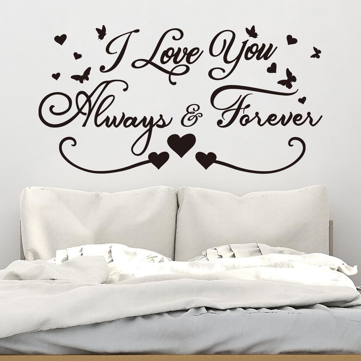 AnFigure Love Quotes Wall Stickers: Inspirational Vinyl Art Couples Wall Decals for Home Bedroom Bathroom Living Room - I Love You Always & Forever 21"X11"