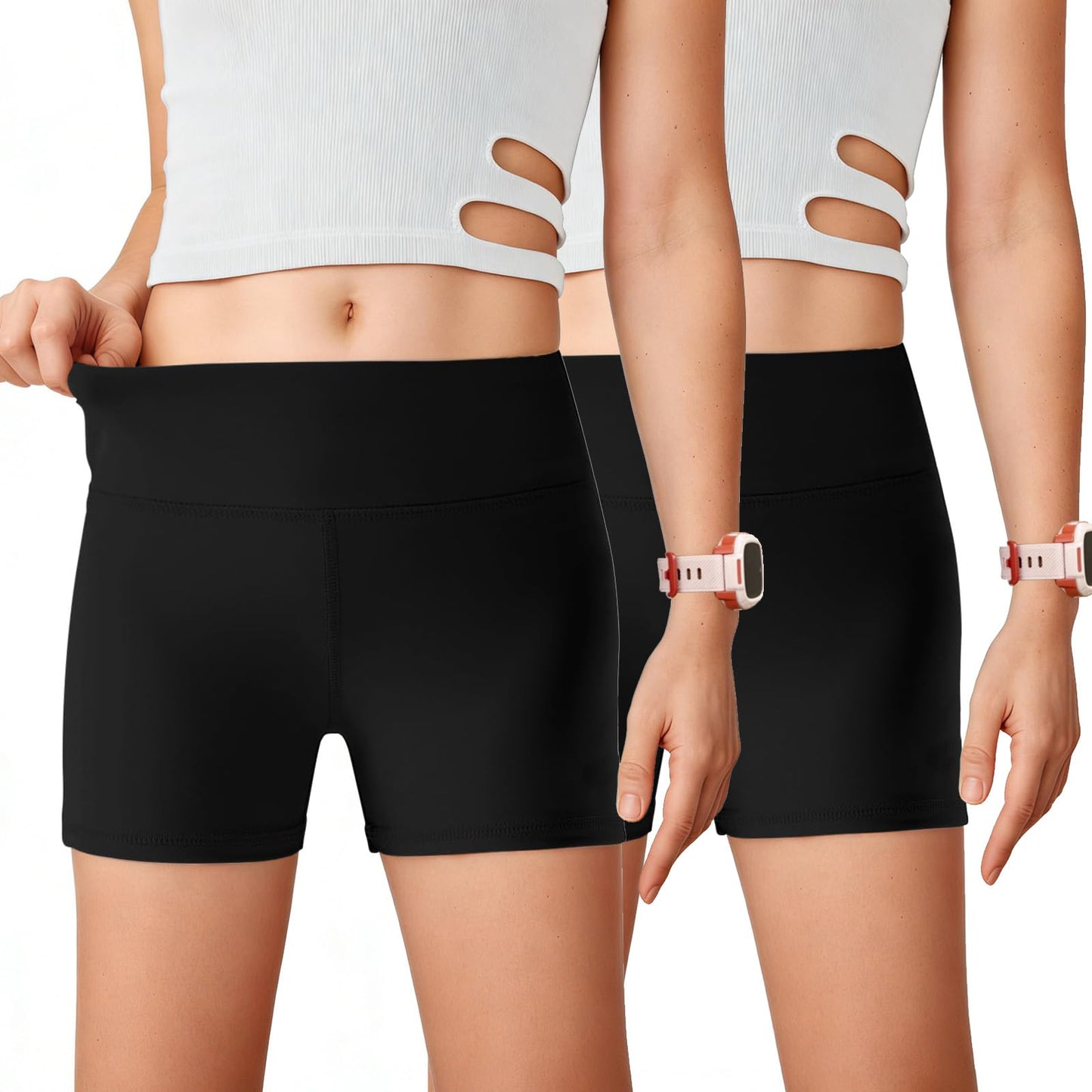 Seiciviy Girls Athletic Shorts Ball Sports Dance Yoga Short Bike Gym Teens Running Workout Seamless Shorts Black/Black