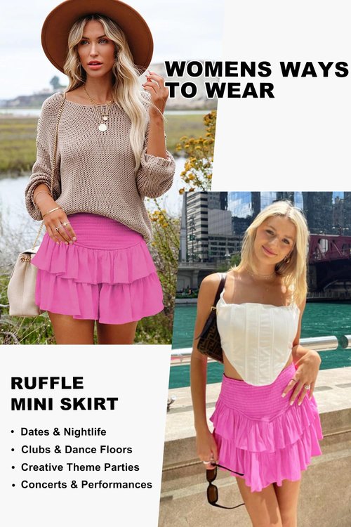 Vigorics Hot Pink Tiered Mini Skirt for Women - Trendy Summer Ruched Skirt for Dates and Outdoor Activities - XL