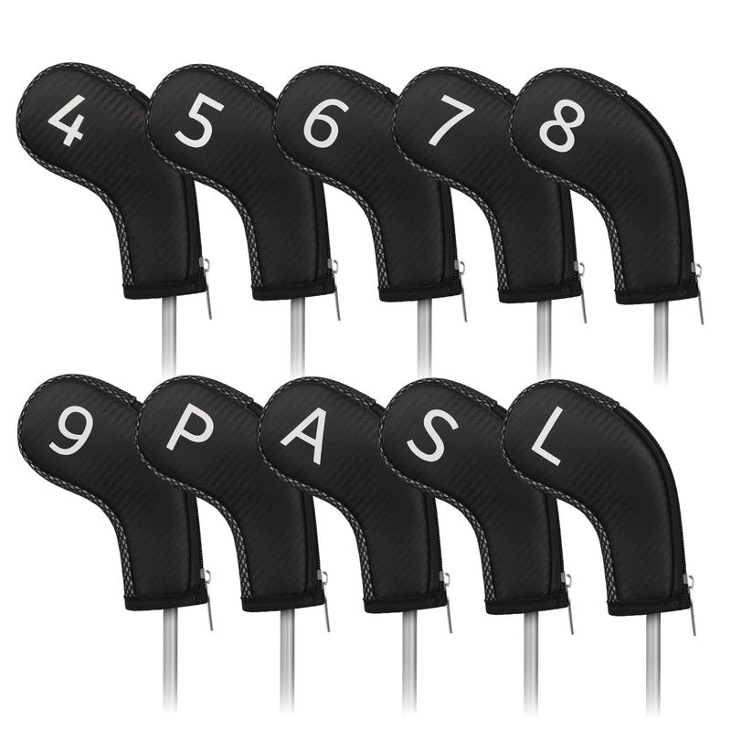 Craftsman Golf 10pcs/Set Golf Iron Club Head Covers Headcovers Set White Large No. on Both Sides Zipper Meshy & PU Leather for Right and Left Golfer