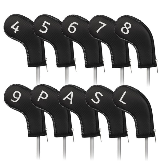 Craftsman Golf 10pcs/Set Golf Iron Club Head Covers Headcovers Set White Large No. on Both Sides Zipper Meshy & PU Leather for Right and Left Golfer