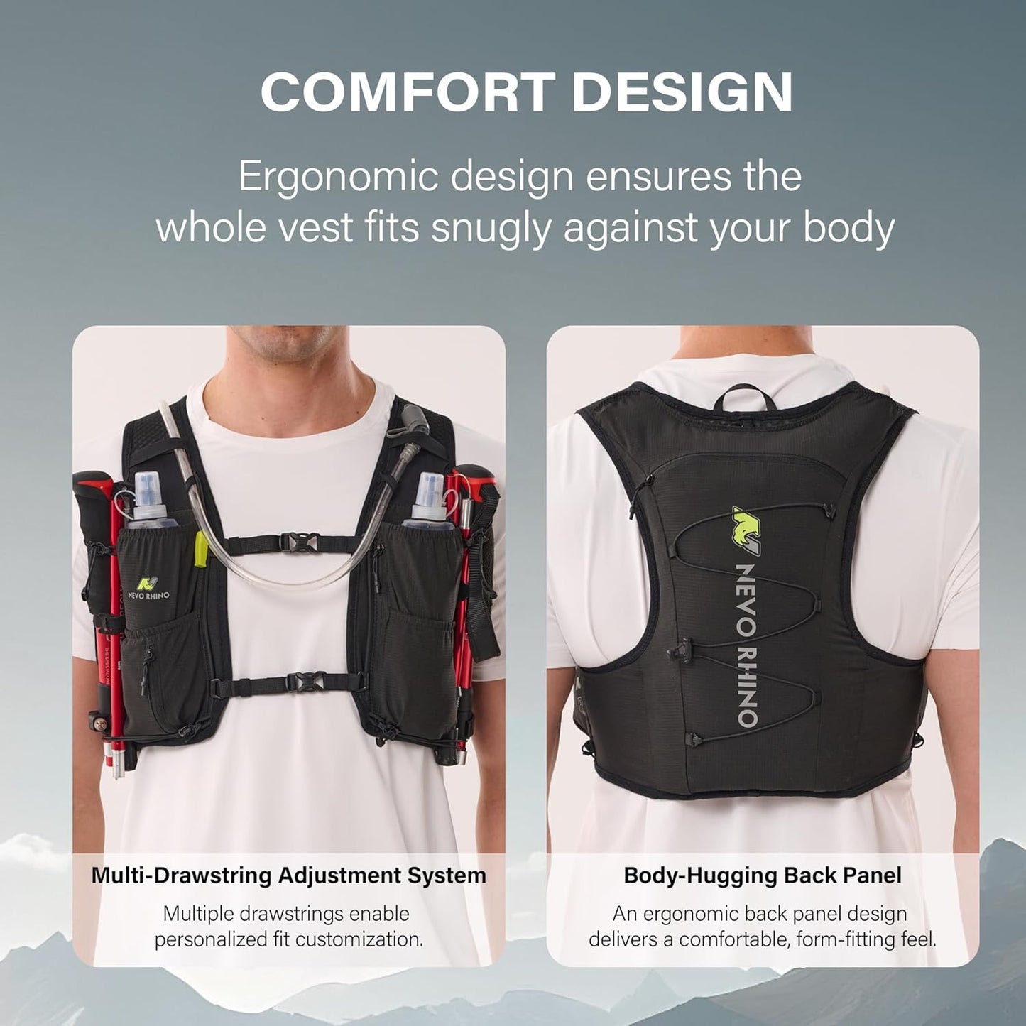 N NEVO RHINO Running Vest - 5L Lightweight Hydration Backpack with 2 TPU Soft Flasks | Breathable for Trail Running & Hiking