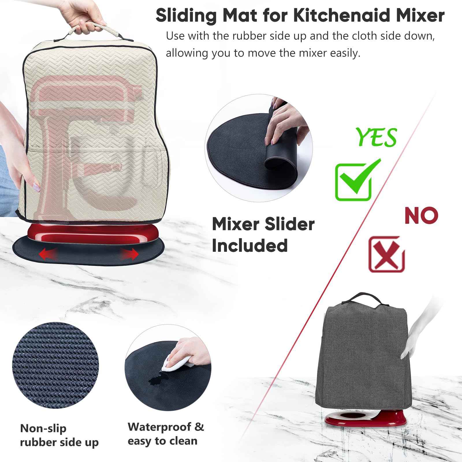 BAGSPRITE Stretchy Stand Mixer Cover with Appliance Slider– Washable Applicance Cover Compatible with KitchenAid Mixer 6/7/8 Quart – Dust Cover with Pockets for KitchenAid Accessories and Attachments