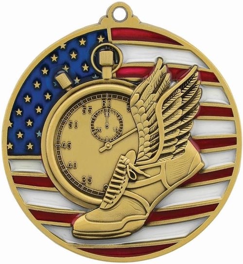 Decade Awards Patriotic Track & Field Medal - Gold, Silver, Bronze | Stars & Stripes Ribbon | 2.75 Inch
