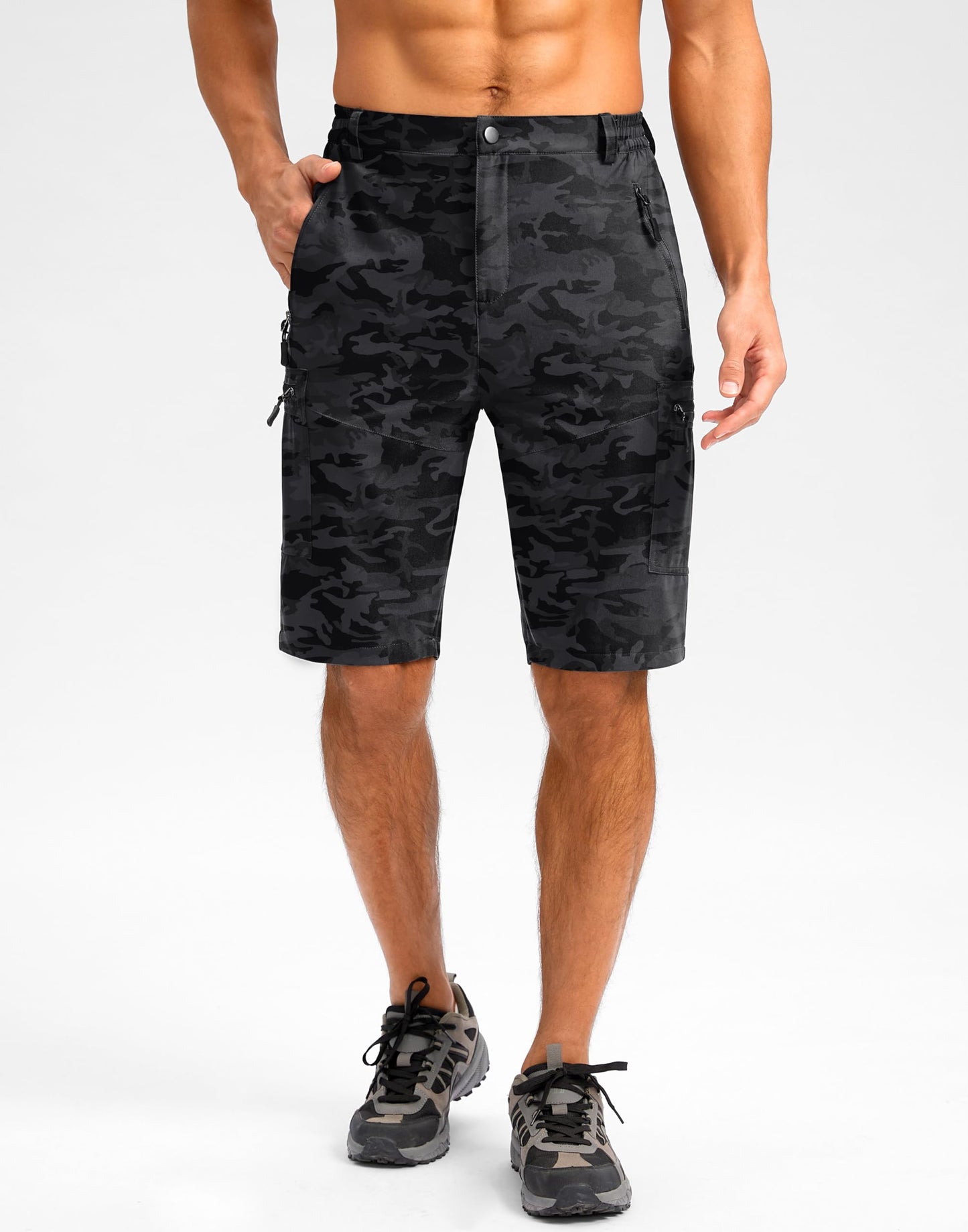 Pudolla Men's Hiking Shorts 11" Lightweight Cargo Work Shorts for Men Summer Travel Golf Casual Outdoor with 5 Pockets(Black Camo 3X-Large)