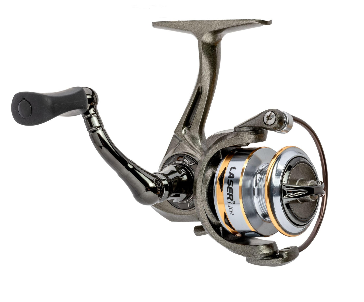 Lew’s Laser Lite Spinning Fishing Reel, Size 75 Reel, 6+1 Bearings, 5.0:1 Gear Ratio, Graphite Frame, Metallic Gray/Silver/Gold (Clam Packaging)
