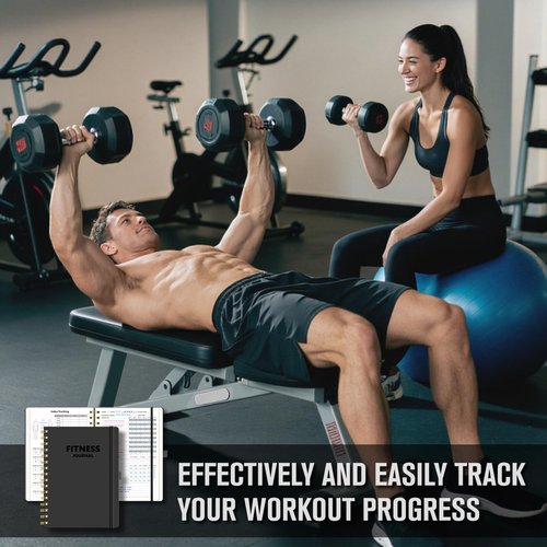 LOAPEM Workout Journal, Fitness Journal for Women & Men, A5 Workout Log Exercise, Fitness Trackers Plan Week With Goals, Calendar, Loss Weight Diet Training, Progress, Gym & Home Workouts (Black)