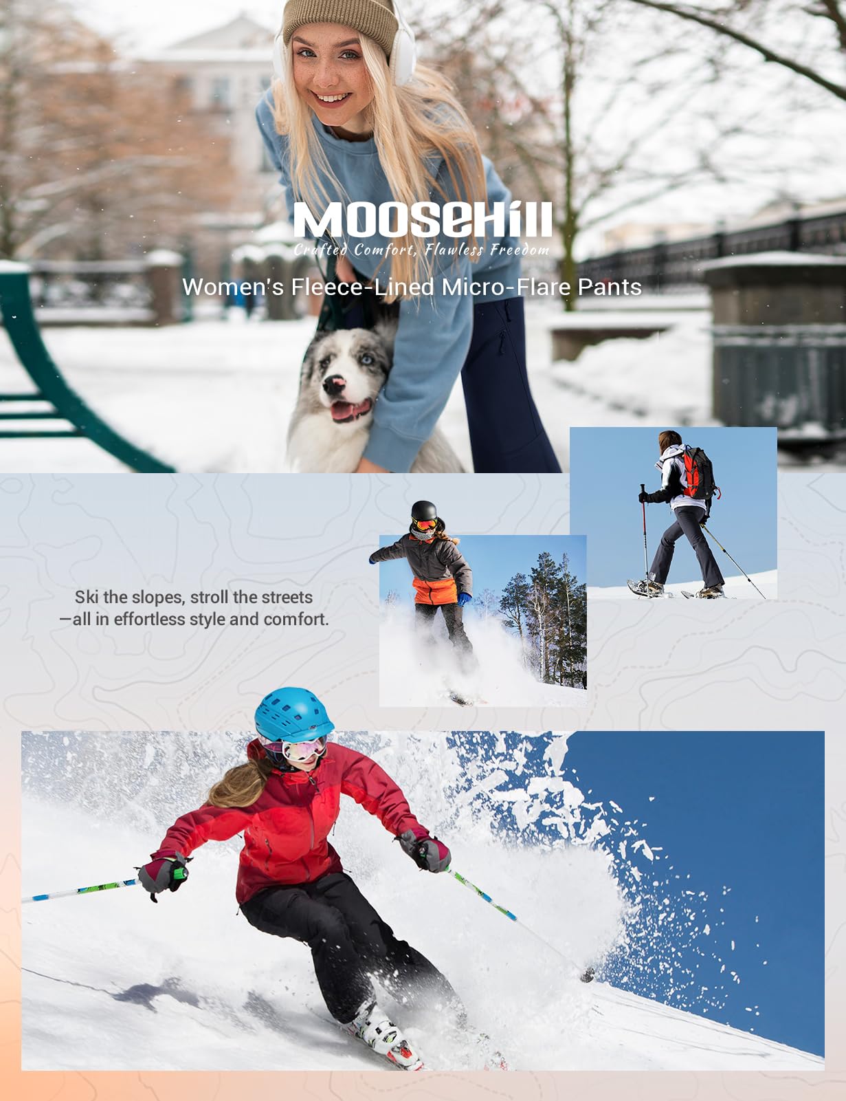 Moosehill Womens-Snow-Ski-Pants Water-Resistant Fleece Lined Warm Winter Hiking Thermal with 4 Zipper Pockets(Black, 8, 31")