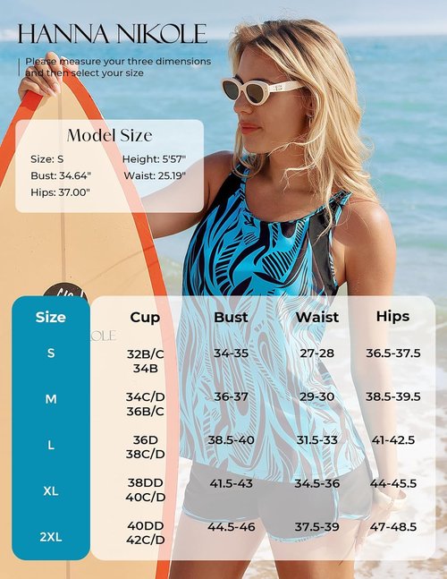 Hanna Nikole Women's Tankini Swimsuit - Tummy Control Two-Piece with Athletic Pockets & Swim Shorts