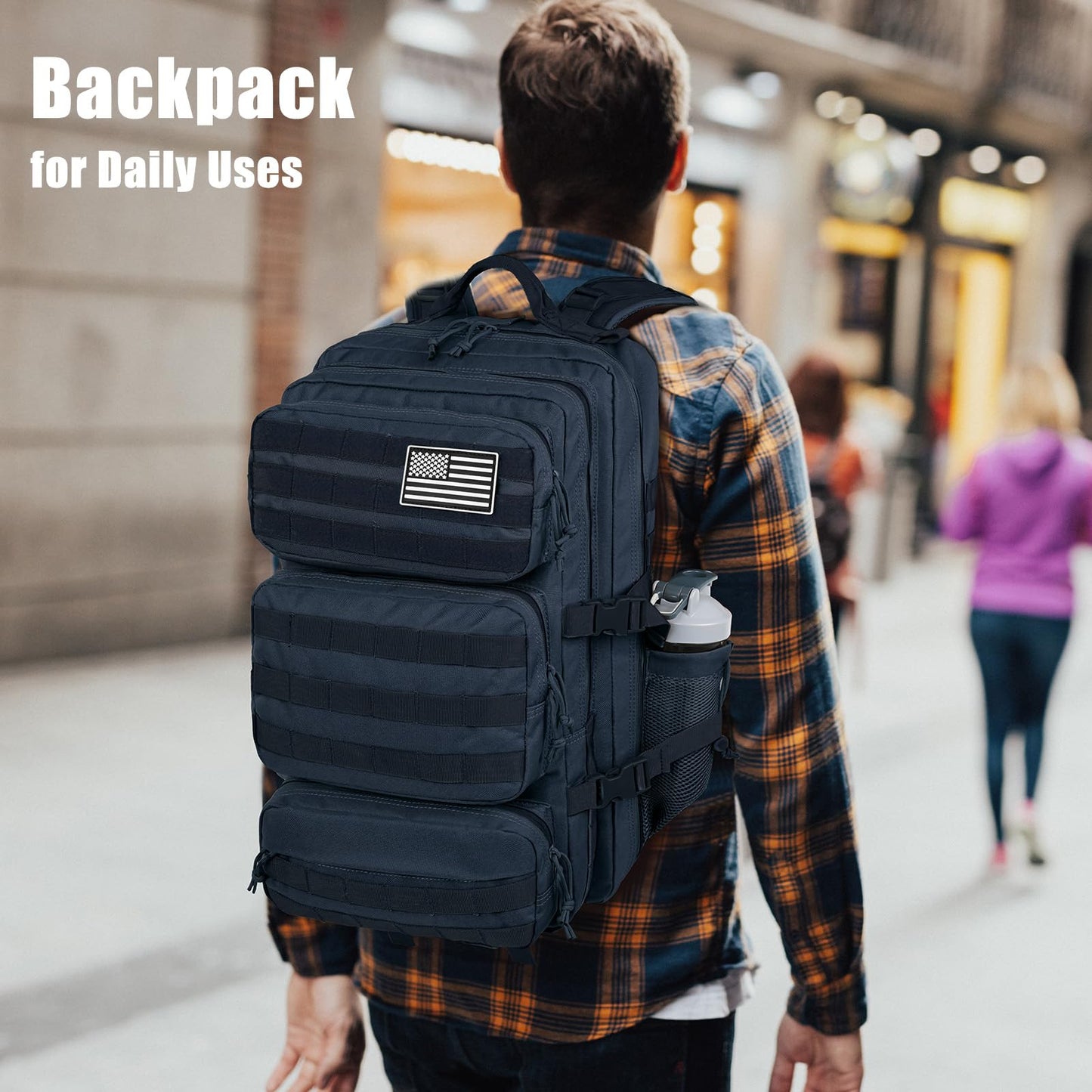 kookoomia Military Tactical Backpack 25L Day Backpack for Men Molle Army 3 Days Assault Pack Bug Out Bag Water Resistant and Heavy Duty Hiking Treeking Rucksack - Dark Blue